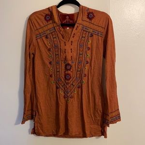 Embroidered Johnny Was Long Sleeve Hooded Top